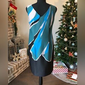 Taylor Blue Green Black Gray Sheath Dress SZ 6 Sleeveless Career Wedding Guest
